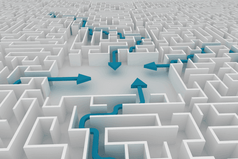 transparent maze with blue arrows indicating direction - Download Free Stock Videos Pikwizard.com