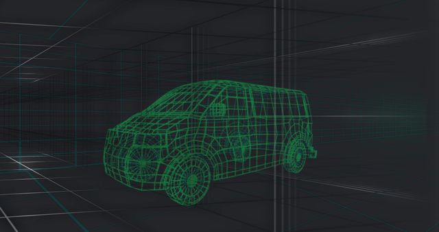 This futuristic wireframe car model situated on a digital grid perfectly conveys advanced automotive technology. It's ideal for presenting concepts related to vehicular design, technological innovation, or simulations in engineering sectors. Useful for technology blogs, automotive presentations, or digital art backdrops that signify cutting-edge advancements in transportation.