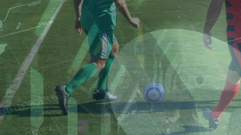 Overlay of Data Graphics on Soccer Players Practice Session