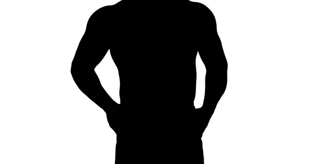 This image depicts a silhouette of a male figure with hands in pockets, standing in a relaxed posture. It can be used in advertising, websites, or applications where anonymous representation or general male figures are needed, such as for fitness, fashion, awareness campaigns, or conceptual imagery.