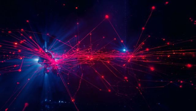 Futuristic Red Network Cluster in Dark Digital Space