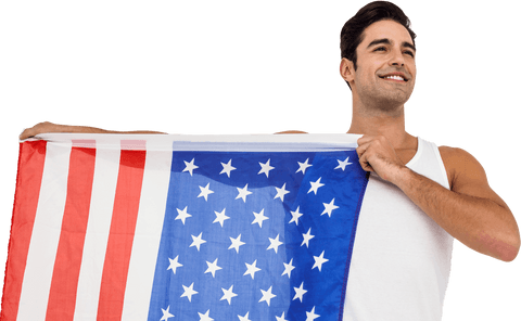 Cheerful Male Athlete Posing with Transparent American Flag