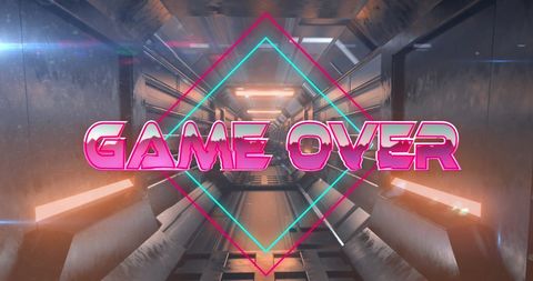 Futuristic game over screen with neon graphics