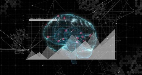 Displaying Holographic Brain with Neon Neural Network and Data Visualization Interface