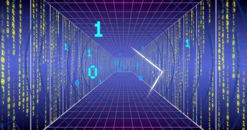 Abstract Tunnel of Binary Code with Virtual Grid - Download Free Stock Images Pikwizard.com