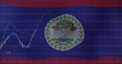 Financial data analytics overlaid on belize flag reflecting economic growth