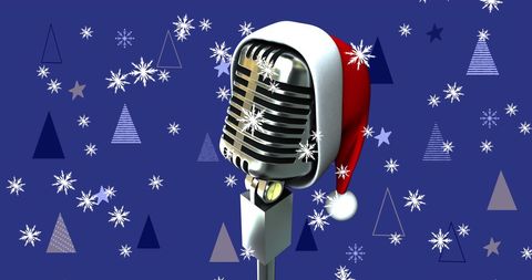 Santa Hat on Vintage Microphone with Falling Snowflakes - Download Free Stock Images Pikwizard.com
