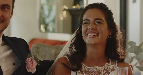 Bride Joyfully Celebrating Wedding in Elegant Florals