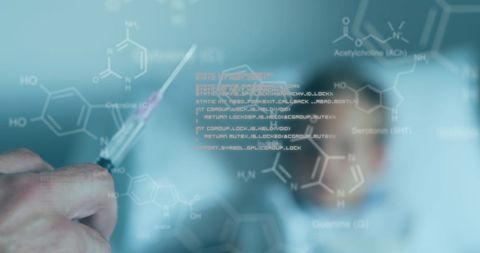 Doctor Preparing Vaccine with Digital Medical Interface Overlaid