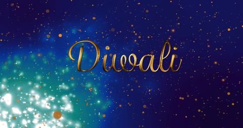 Diwali Greeting with Sparkling Blue and Gold Background