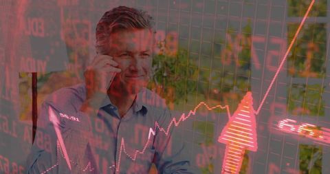 Businessman Analyzing Market Trends with Stock Chart overlay
