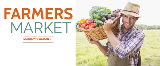 Smiling Farmer Holding Basket of Fresh Produce at Farmers Market - Download Free Stock Templates Pikwizard.com