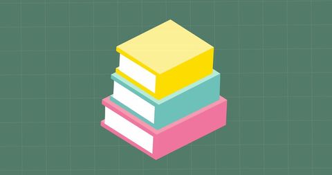 Stacked Books Icon on Grid Background with Copy Space