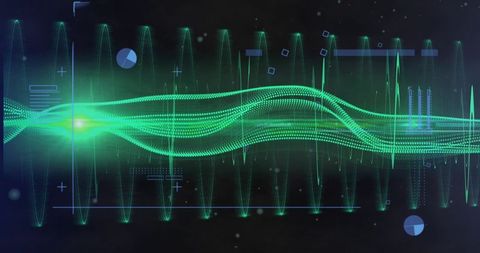 Pulsing Green Waveform HUD Data Visualization Neon Glow Futuristic Signal Spectrum Digital
