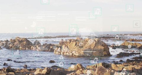 Eco Data Overlaid on Coastal Marine Landscape