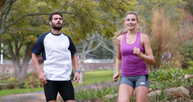 Couple Running Outdoors in Park for Fitness - Download Free Stock Images Pikwizard.com