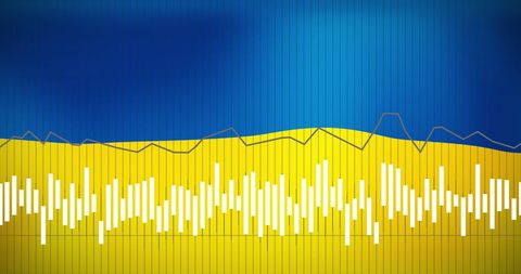Data analysis overlaid on ukrainian flag representing the ukraine crisis