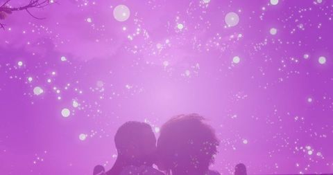 Romantic Couple Silhouette with Magical Purple Sky and Stars