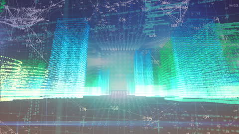 Futuristic Digital Data Scene with Virtual Cityscape