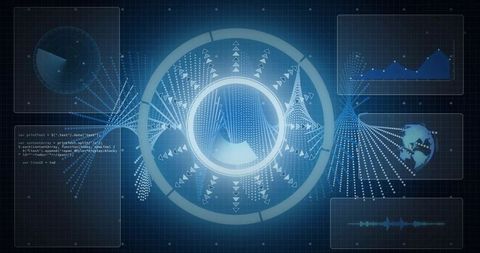 Futuristic Digital Data Visualization with Glowing Interface Elements