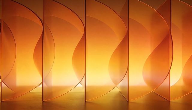 Translucent curved panels glowing with warm backlight in minimalist installation