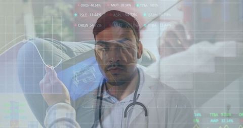 Doctor Analyzing Digital X-Ray with Data Overlays and Medical Technology