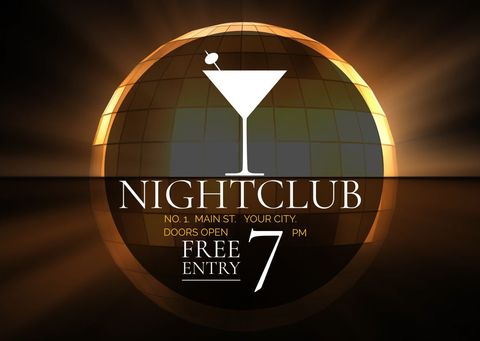 nightclub party invitation with martini icon on glowing globe - Download Free Stock Templates Pikwizard.com