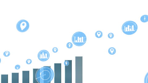 Digital Network Icons with Bar Graphs on White Background