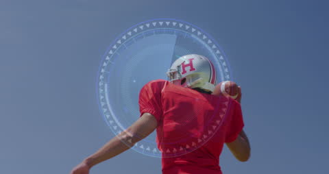 American Football Player Engaging with Futuristic Digital Interface