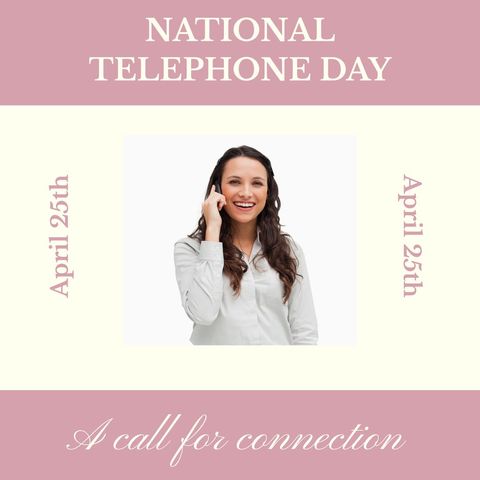 happy national telephone day celebration with smiling woman talking - Download Free Stock Templates Pikwizard.com