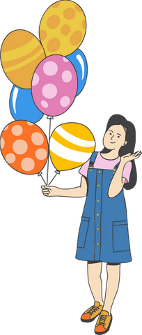 Cheerful Woman Holding Colorful Balloons on Transparent Background