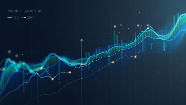 Blue Market Analysis Chart Showing Layered Trend Lines, Rising Growth, Highlighted Dots