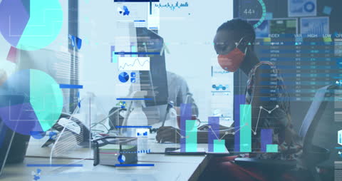 Data Analysis Overlay with Diverse Office Background Offering Business Tech Visual