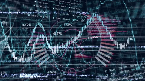Futuristic Data Processing Animation with Stock Market Graphs