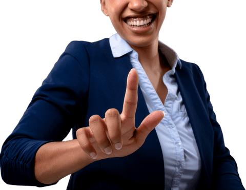 Confident businesswoman touching transparent virtual screen