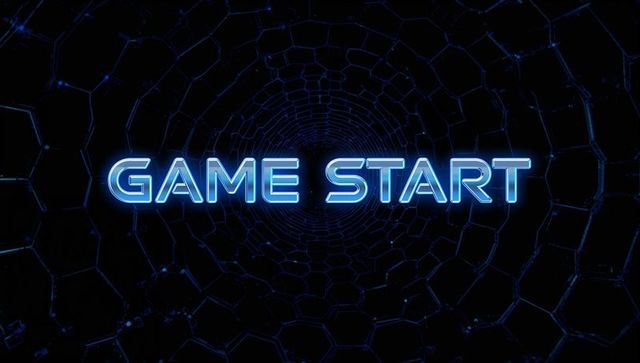 Neon Game Start Text on Futuristic Digital Interface