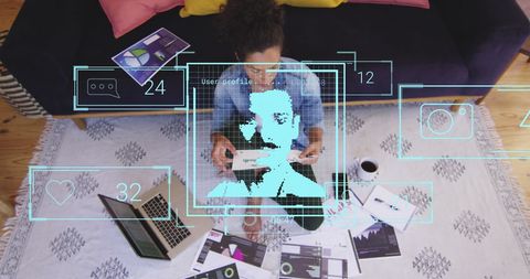 Young woman engaging with digital profiles and social media