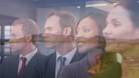 Diverse Business Team Overlapping Serene Grassland and Sea