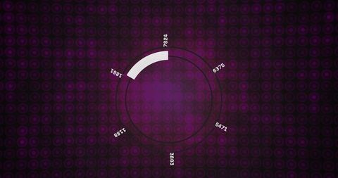 Futuristic hud circular gauge displaying segmented arc on neon purple grid interface ui