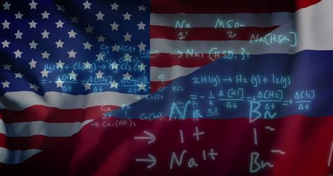 mathematical data interface on us and russian flags - Download Free Stock Images Pikwizard.com