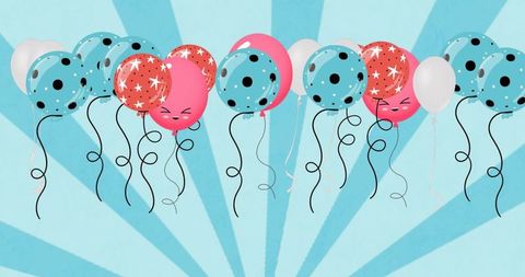 Vibrant Balloon Collection on Striped Blue Background