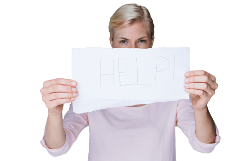 transparent blond woman holding help sign concept - Download Free Stock Videos Pikwizard.com