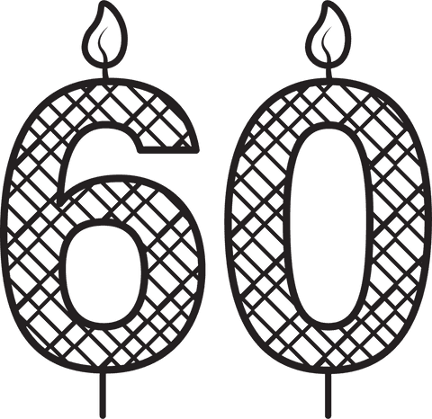 Decorative candles number 60 on transparent background
