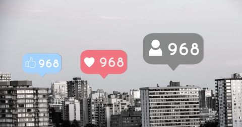 Social Media Interaction Over Modern Cityscape