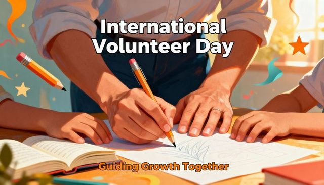 Guiding hands mentoring children in drawing with pencil and wedding band for volunteer day