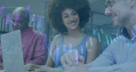 Multicultural team collaborating on financial data analytics