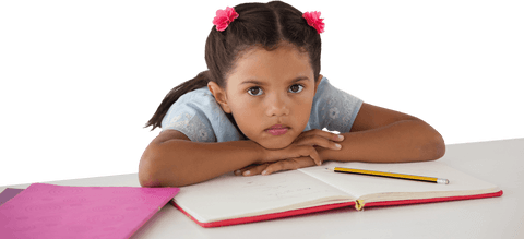 Thoughtful Young Girl Leaning on Open Book With Transparent Background - Download Free Stock Videos Pikwizard.com