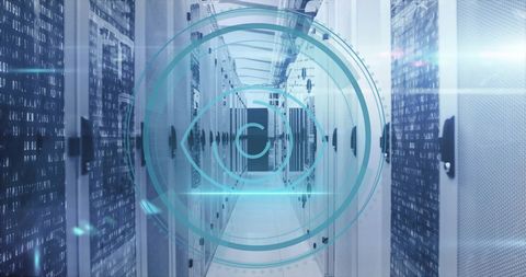 Security Technology Interface Overlaying Server Room - Download Free Stock Images Pikwizard.com