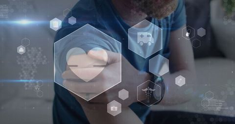 Digital Healthcare Interface with Man Rubbing Arm