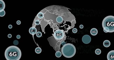 Digital globe with 6g icons highlighting futuristic connectivity